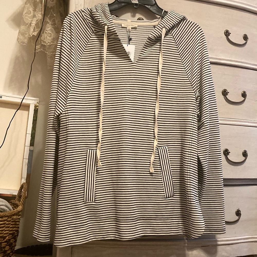 Small navy and white cotton bleu striped hoodie